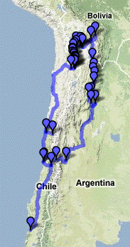 Carte de notre parcours andin