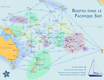 Routes à la voile dans le Pacifique Sud