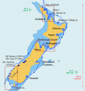 Carte du trajet en Nouvelle-Zélande